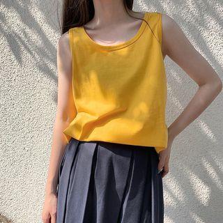 Sleeveless Plain Round Neck T-shirt
