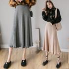 Ruffle Hem Midi A-line Knit Skirt