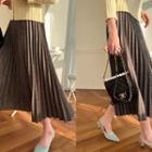 Patterned Long Pleated Skirt Brown - One Size