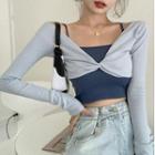 Long-sleeve Knotted Crop Top / Camisole Top