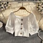 Puff Sleeve Square Neck Crop Blouse White - One Size