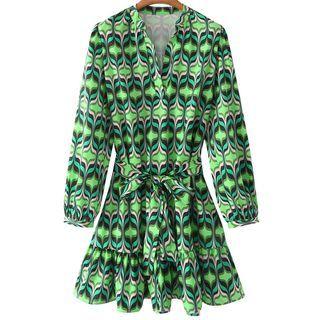 Long-sleeve Retro Print Mini Dress