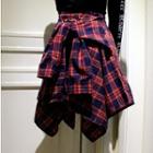 Plaid A-line Skirt Red - One Size