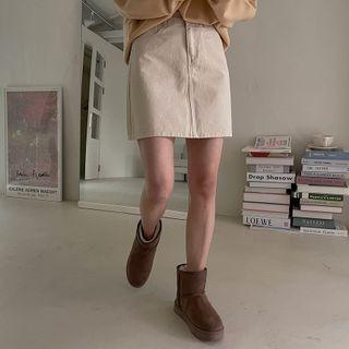 Zip-fly Cotton Mini A-line Skirt