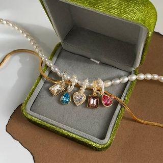 Rhinestone Pendant (various Designs) / Freshwater Pearl Necklace