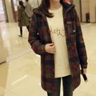 Hooded Snap-button Plaid Jacket