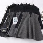 Set: Woolen Sleeveless Jumper Dress + Mock-neck Knit Top