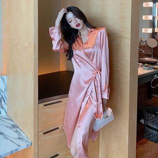 Satin Tie-front Long-sleeve Wrap Dress