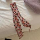 Floral Narrow Scarf Hair Tie Pink Flowers - Black - One Size