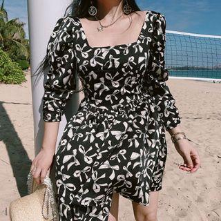 Puff-sleeve Print Mini Dress