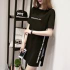 Letter Print Side Split Short Sleeve T-shirt