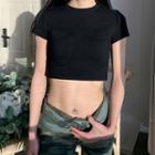 Short Shoulder Plain Crop Top