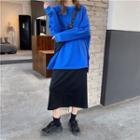 Long-sleeve Split Hem Plain Sweatshirt / High-waist Plain Skirt