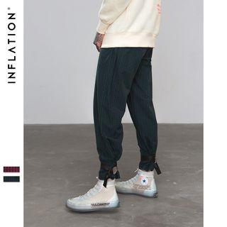 Buckled-hem Plaid Pants
