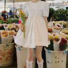 Elbow-sleeve Mini A-line Dress White - One Size