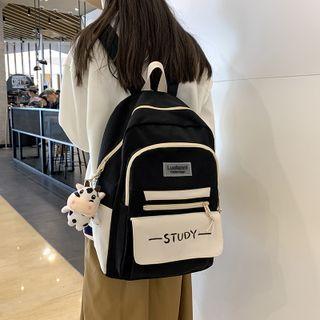 Two-tone Lettering Nylon Backpack / Bag Charm / Set