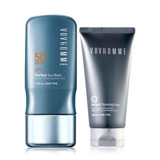 Vov - Homme Perfect Set: Sun Block Spf50+ Pa+++ 50ml + Cleansing Foam 30ml