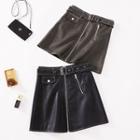 Faux-leather Buckled A-line Skirt