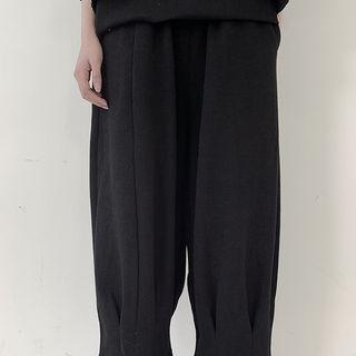 High-waist Plain Loose Fit Pants Black - One Size