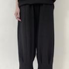 High-waist Plain Loose Fit Pants Black - One Size