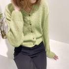 V-neck M Lange Knit Cardigan Mint Green - One Size