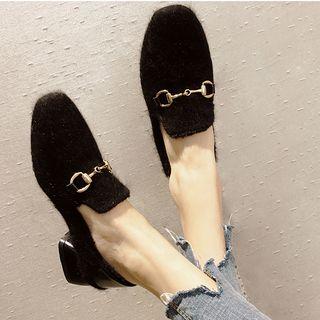 Faux Fur Buckled Block Heel Loafers