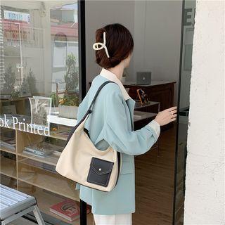 Two-tone Faux Leather Shoulder Bag Off-white - One Size