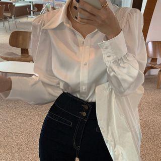 Long-sleeve Satin Shirt Off-white - One Size