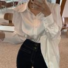 Long-sleeve Satin Shirt Off-white - One Size