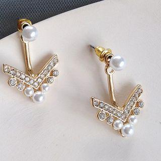 Faux Pearl Rhinestone Dangle Earring 1 Pair - Earrings - Gold & White - One Size