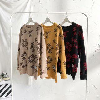 Snowflake Print Knit Top