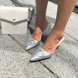 Rhinestone Pointy L Me Mules