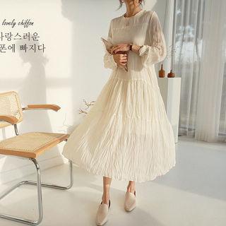 Tiered Crinkled Chiffon Maxi Dress Ivory - One Size