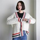 Contrast V-neck Cable-knit Cardigan