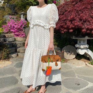 Pointelle Short-sleeve Maxi A-line Dress