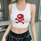 Skull Embroidered Crop Tank Top