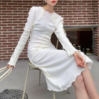 Lettuce Edge Knit Midi A-line Dress