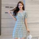 Short-sleeve Plaid A-line Skirt