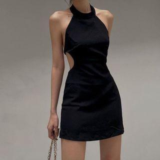 Sleeveless Cut-out Plain Mini Bodycon Dress