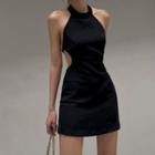 Sleeveless Cut-out Plain Mini Bodycon Dress