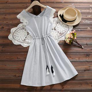 Lace Trim Striped Sleeveless A-line Dress