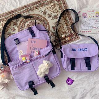 Letter Embroidered Crossbody Bag / Rabbit Brooch / Set