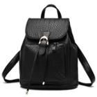 Faux Leather Flap Buckled Backpack Black - One Size