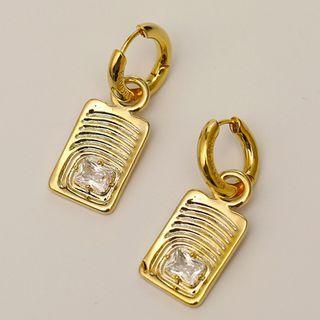 Rectangle Alloy Rhinestone Dangle Earring 1 Pair - Earring - Gold - One Size