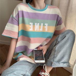 Rainbow Striped Lettering Short-sleeve T-shirt