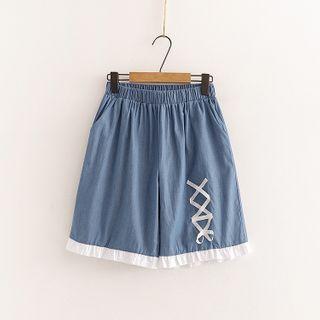 Ruffled High-waist Denim Shorts