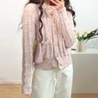 Long-sleeve Knit Sweater Jacket Pink - One Size