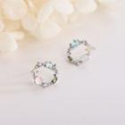 925 Sterling Silver Rhinestone Hoop Earring 1 Pair - Es1250 - Silver - One Size