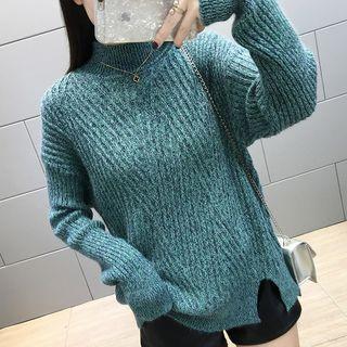 Mock Neck Front Slit Sweater