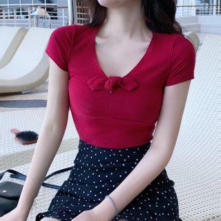 V-neck Short-sleeve Bow T-shirt